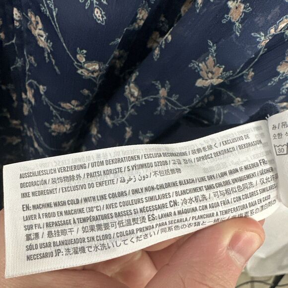 Abercrombie & Fitch Blue Floral Ruffle Hem Vneck Sleeveless Mini Dress Sz L Boho - Picture 7 of 8